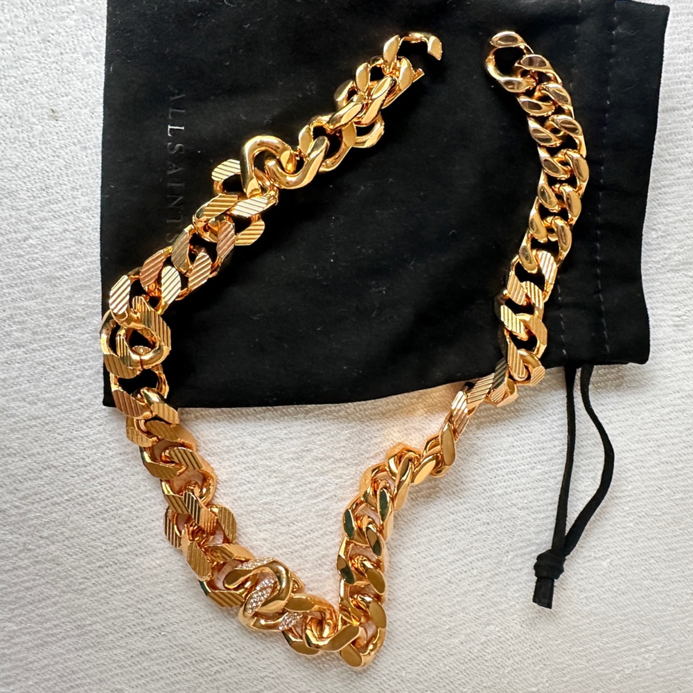 Laura Lombard gold curb chain necklace with rhinestone